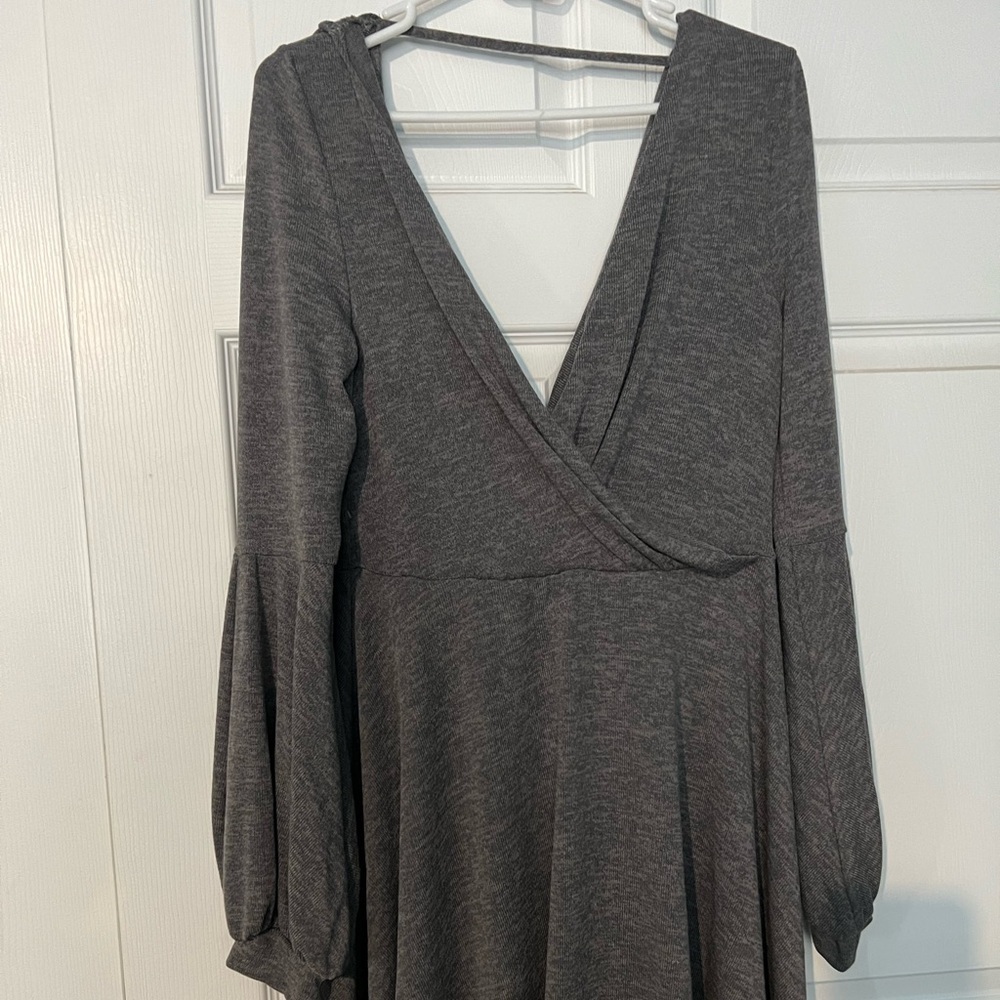 Above the Knee Gray Puff Sleeve Dress